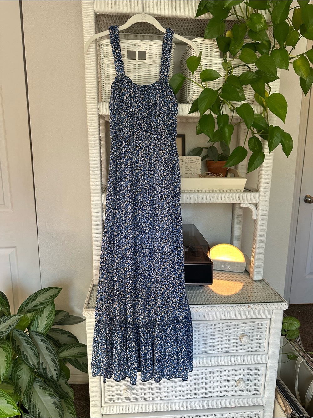 Urban Outfitters Navy Blue Floral Maxi Dress with Ruffle Hem